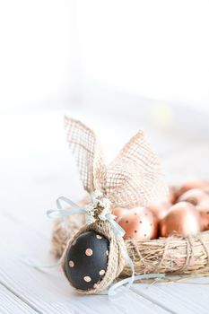 Decorated Easter eggs in black with pattern.
