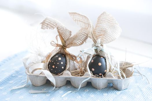 Decorated Easter eggs in black with pattern.