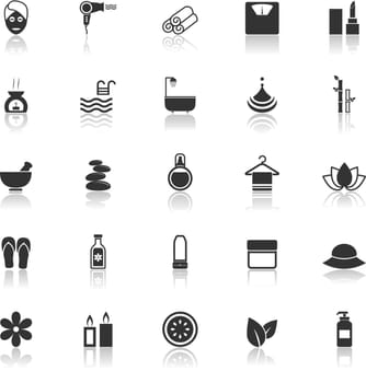 Beauty icons with reflect on white background