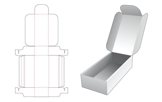 Long packaging box with top flip die cut template