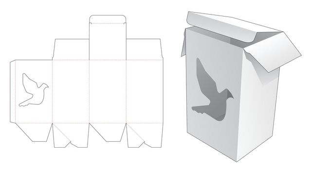 Packaging box with bird shaped window die cut template