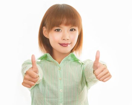 Asian business woman thumbs up