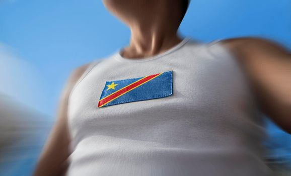 The national flag of Democratic Republic of the Congo on the athlete's chest