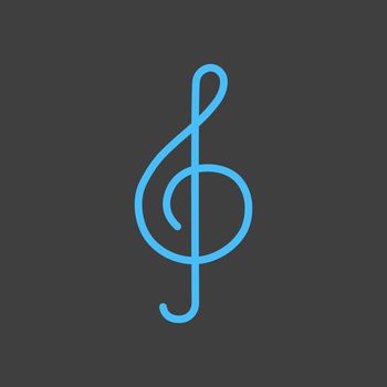 Treble clef vector icon on dark background. Music sign