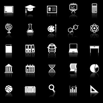 Education icons with reflect on black background