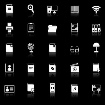Library icons with reflect on black background