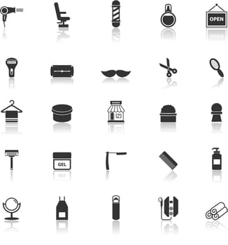 Barber icons with reflect on white background