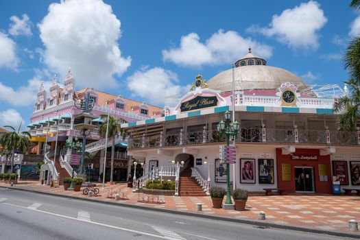 Oranjestad downtown panorama with typical Dutch colonial architecture. Oranjestad is the capital and largest city of Aruba