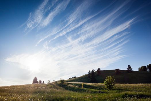 Hillfort of satrija in Lithuania landscape with nice clouds in the sky