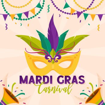 Mardi gras carnival party design. Fat tuesday, carnival, festival. Vector illustration. For greeting card, banner, gift packaging, poster