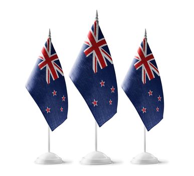 Small national flags of the New Zealand on a white background
