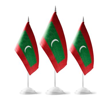 Small national flags of the Maldives on a white background