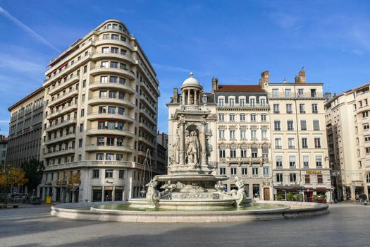 Europe, France, Lyon, Fountain in Place des Jacobins