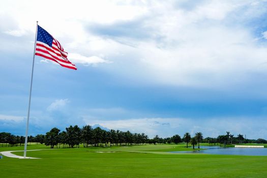 United States, Miami, Hotel Trump National Doral Golf Resort, Golf with american flag