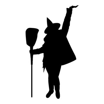 Silhouette fairy wizard witch standing with broom subject for halloween concept black color vector illustration flat style image