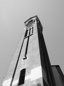 San Giuseppe church steeple in Turin in black and white