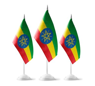 Small national flags of the Ethiopia on a white background