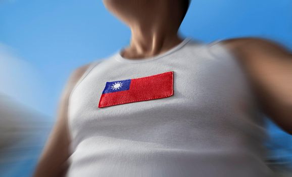The national flag of Taiwan on the athlete's chest
