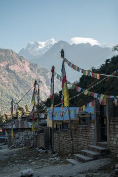 Buddhist prayer flags in the nepalese mountains