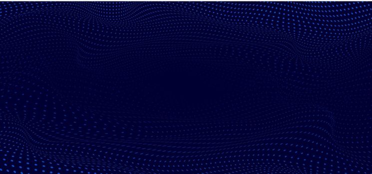 Abstract blue wavy wave halftone dots on dark blue background and texture. Vector illustration