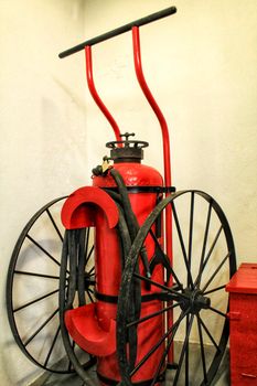 Old red fire extinguishing system in Lisbon