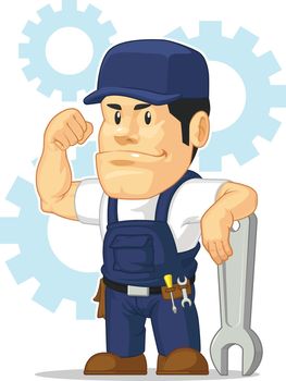 Car Mechanic Automotive Garage Repair Shop Mascot Cartoon Illustration