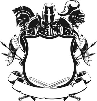 Knight & Shield Silhouette Ornament Black and White Stencil Drawing
