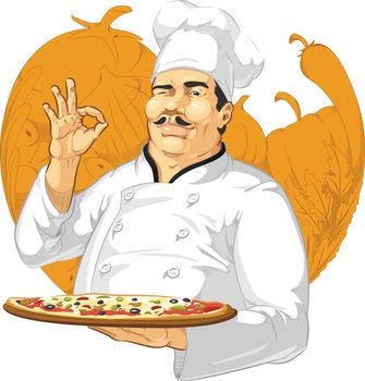 Pizzeria Restaurant Chef Pizza Maker Cook Parlor Cartoon Mascot