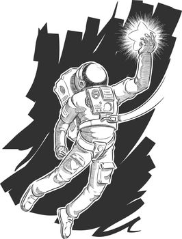 Astronaut Sketch Spaceman Doodle Cosmonaut Grabbing Star Drawing