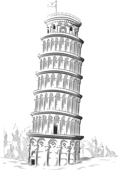 Sketch of Italy Landmark - Leaning Tower of Pisa.eps