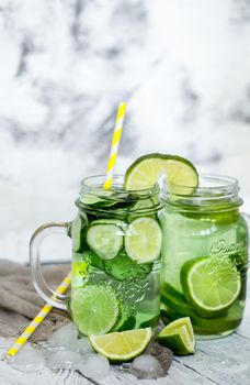 Summer drink with cucumber and lime