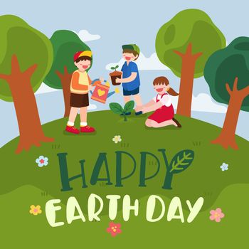 Earth day and World environment day with children planting