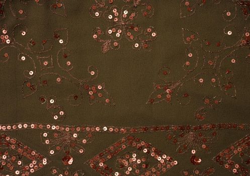 dark green fabric with sequin embroidery, fabric for tailoring