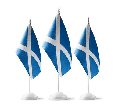 Small national flags of the Scotland on a white background