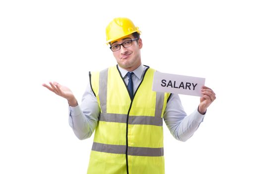 Construction supervisor asking for higher salary isolated on whi