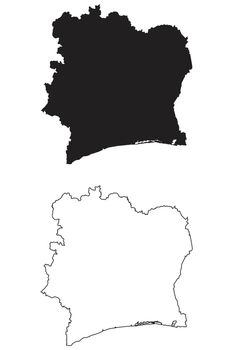 Ivory Coast Country Map. Black silhouette and outline isolated on white background. EPS Vector