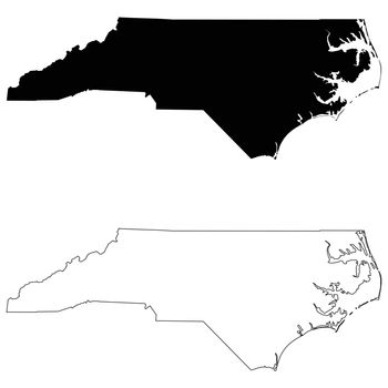 North Carolina NC state Maps. Black silhouette and outline isolated on a white background. EPS Vector