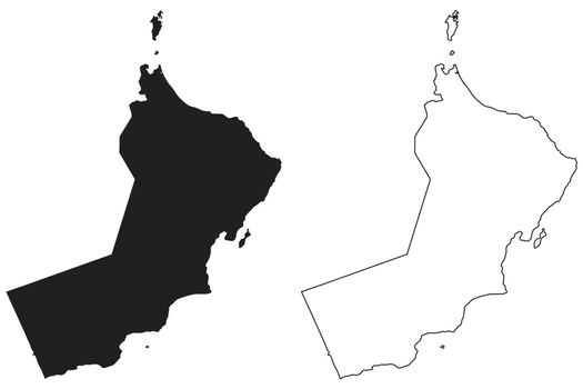Oman Country Map. Black silhouette and outline isolated on white background. EPS Vector