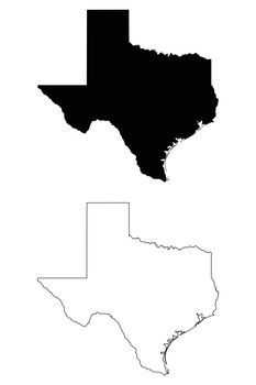 Texas TX state Map USA. Black silhouette and outline isolated maps on a white background. EPS Vector