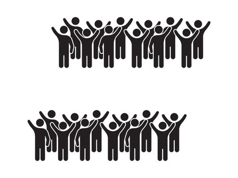 Two Groups of People Protesters Crowd. Black Illustration Isolated on a White Background. EPS Vector 