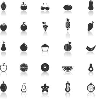 Fruit icons with reflect on white background