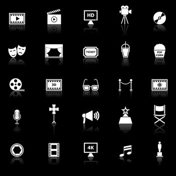 Movie icons with reflect on black background