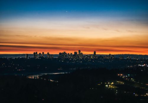 City of Metrotown on sunset sky background in Vancouver, British Columbia
