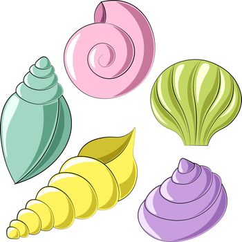 Mini set Seashells. Draw illustration in color