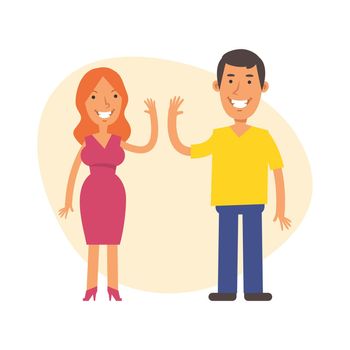 Woman and man smile and clap their hands. Vector characters