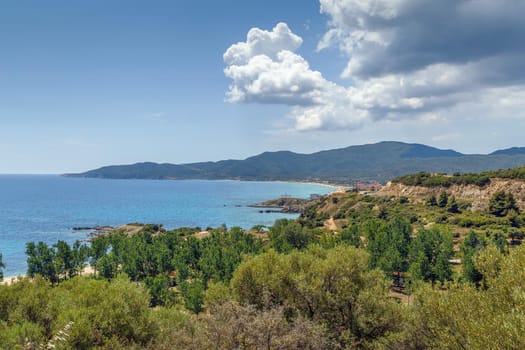 Landscape with shore of the Aegean Sea, Chalkidiki, Greece
