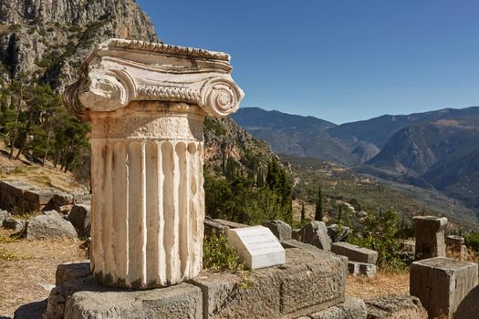 The ancient Greek column in Delphi, Greece.