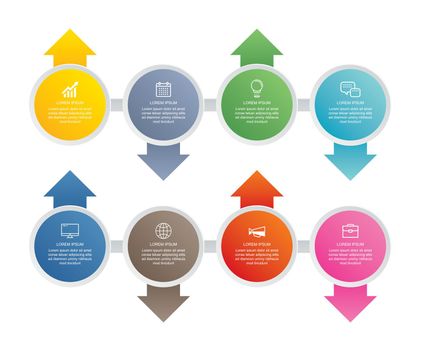 8 circle step infographic with abstract timeline template. Presentation step business modern background.