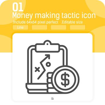 Money making tactic icon with line style isolated on white background. Vector illustration business strategic planning, presentation outline style element sign symbol icon which can easily edit size