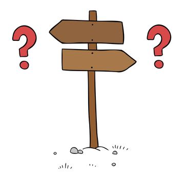 Cartoon vector illustration of wooden road sign. inability to make decisions about the left and right sides. 